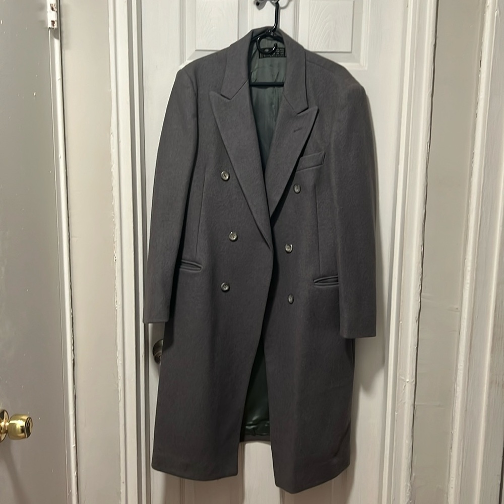 Gray men’s wool peacoat